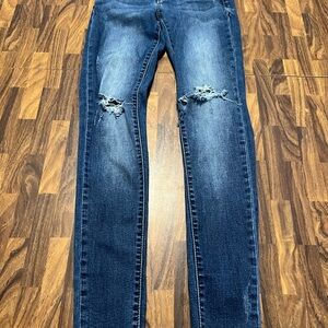 Kancan Jeans Size 3/25 Dark Wash Frayed Skinny Faded Denim Inseam 28